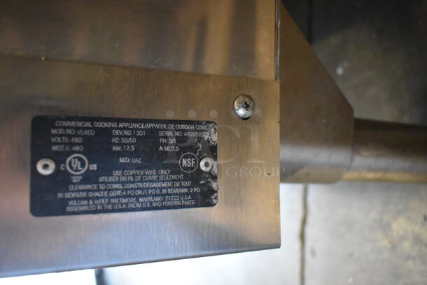 BRAND NEW SCRATCH AND DENT! Vulcan VC4ED Stainless Steel Commercial Electric Powered Full Size Convection Oven w/ View Through Doors, Metal Oven Racks and Thermostatic Controls on Metal Legs. See Pictures for Smaller Legs Than The Gallery Shows. 480 Volts, 1/3 Phase.  - Image 2 of 8