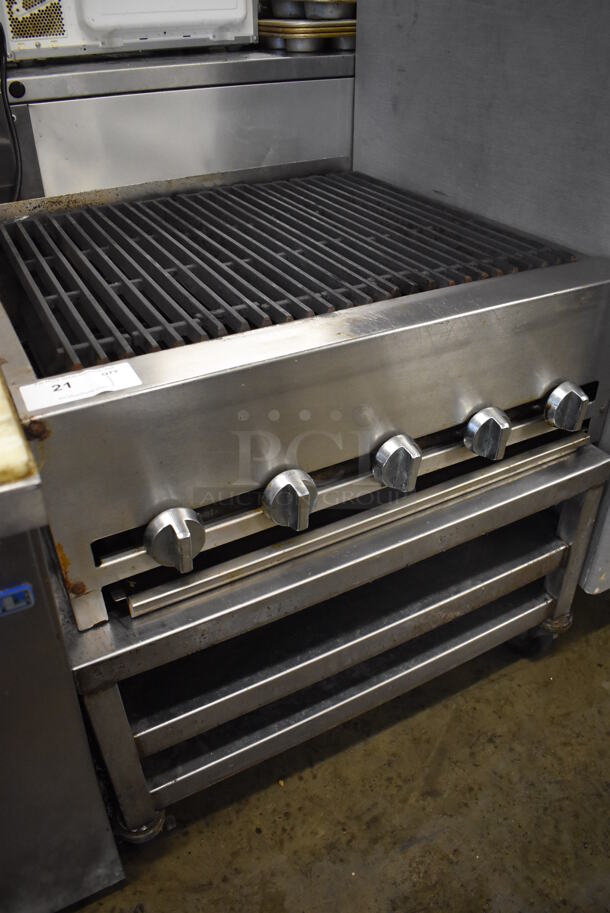 Stainless Steel Commercial Countertop Natural Gas Powered Charbroiler Grill on Stainless Steel Equipment Stand w/ 2 Under Shelves on Commercial Casters. 30x30x29 - Image 4 of 6