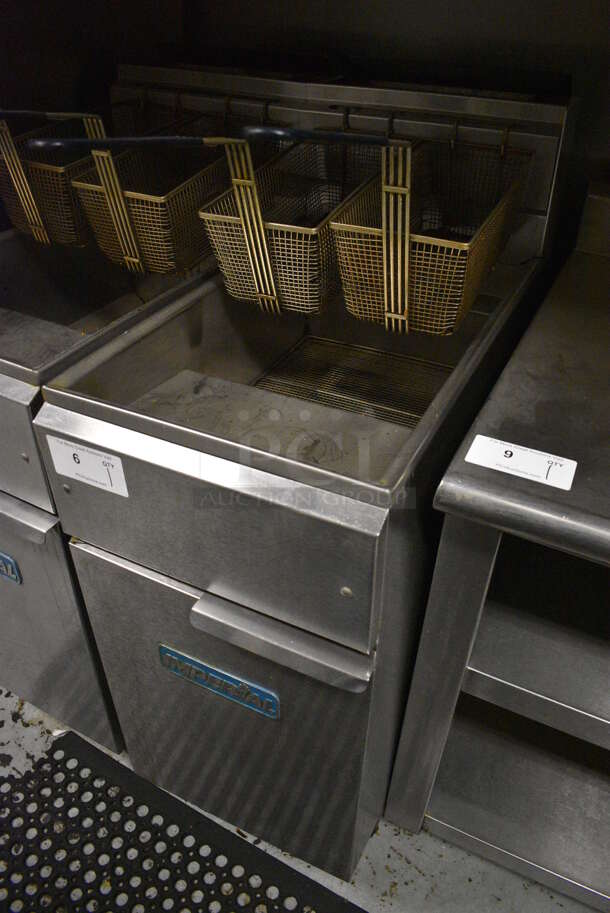 Imperial IFS-40 Stainless Steel Commercial Floor Style Natural Gas Powered Deep Fat Fryer w/ 2 Metal Fry Baskets. 105,000 BTU. 15.5x31x47. BUYER MUST REMOVE. Item Was in Working Condition on Last Day of Business. (kitchen) - Image 2 of 6