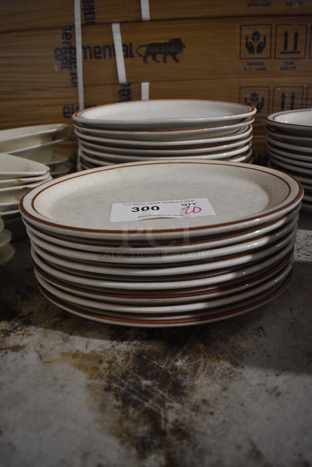 20 White Ceramic Oval Plates w/ Brown Lines on Rim. 11.5x9x1. 20 Times Your Bid! - Image 2 of 3
