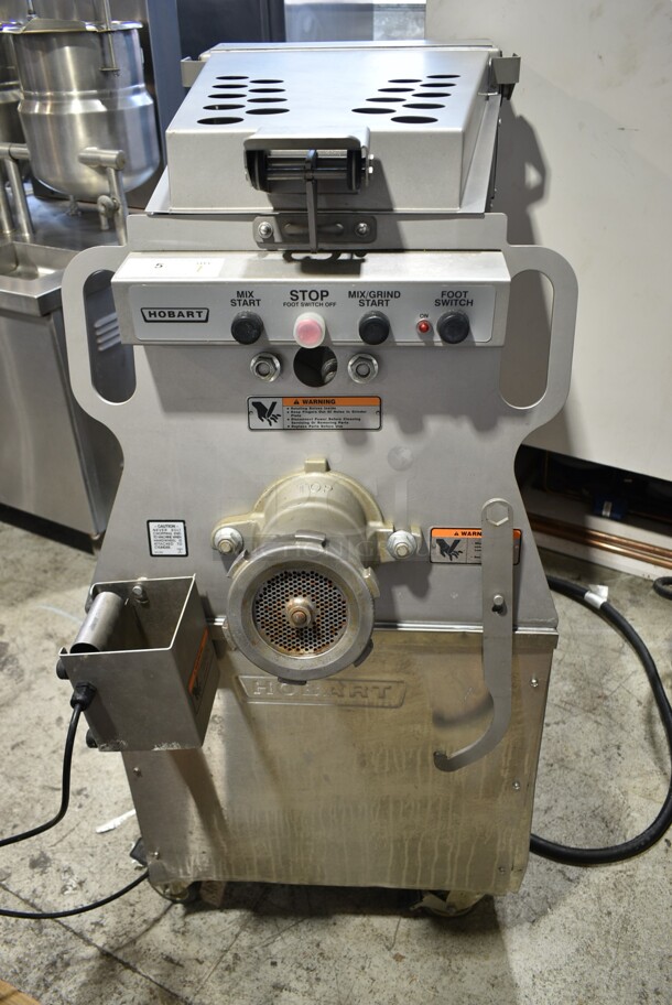 2019 Hobart MG2032 Metal Commercial Floor Style Electric Powered Meat Mixer Grinder w/ Foot Pedal on Commercial Casters. 208 Volts, 3 Phase. Tested and Working! - Image 2 of 7