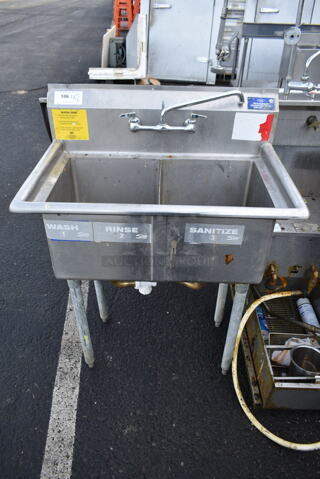 Stainless Steel Commercial 2 Bay Sink w/ Faucet and Handles.