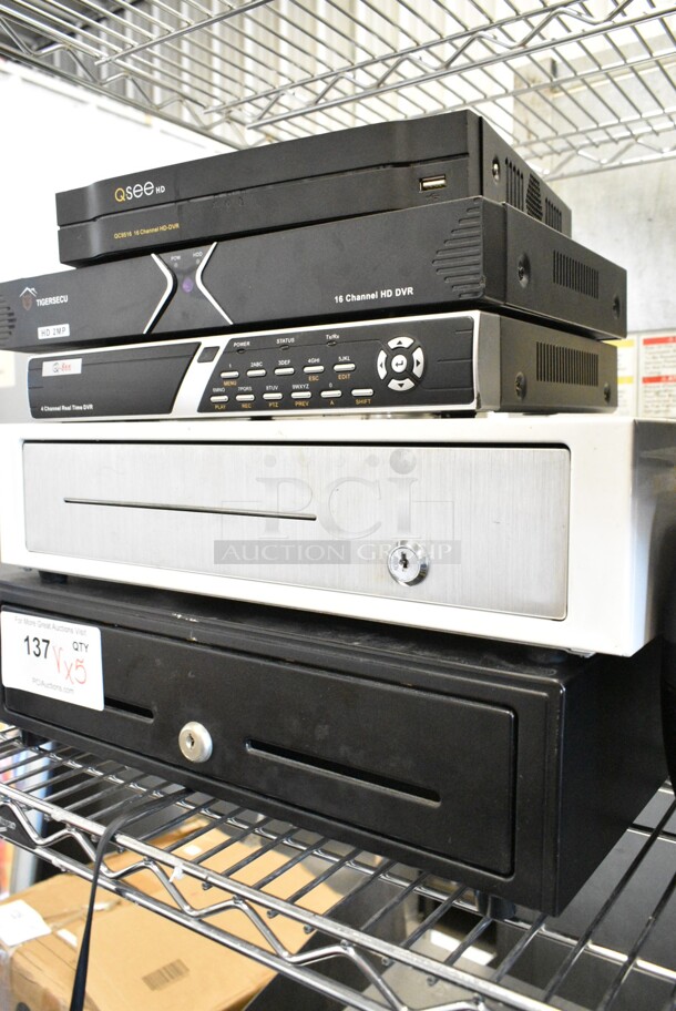 5 Items Including 2 Metal Cash Drawers, 4 Channel Real Time DVR, Tigersecu 16 Channel HD DVR, QSee QC9516 16 Channel HD DVR. 5 Times Your Bid!  - Image 2 of 12
