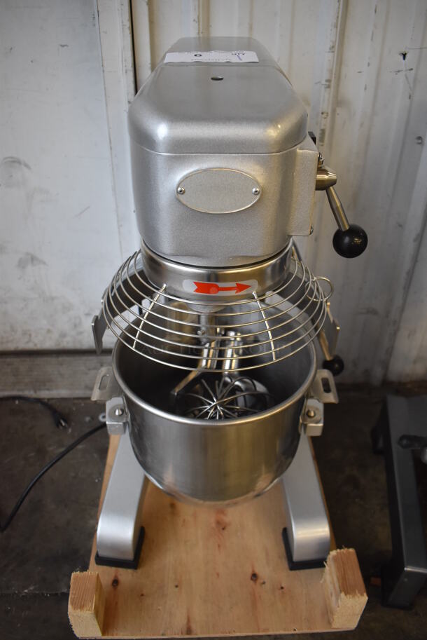 BRAND NEW SCRATCH AND DENT! Galaxy 177GMIX10 Metal Commercial Floor Style 10 Quart Planetary Dough Mixer w/ Stainless Steel Mixing Bowl, Bowl Guard, Dough Hook, Balloon Whisk and Paddle Attachments. 110 Volts, 1 Phase. 15x18x29. Tested and Working! - Image 3 of 8