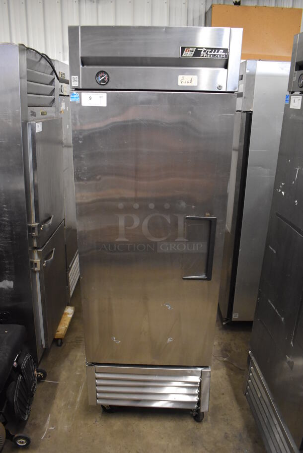 2013 True T-23F ENERGY STAR Stainless Steel Commercial Single Door Reach In Freezer w/ Poly Coated Racks on Commercial Casters. 115 Volts, 1 Phase. 27x30x83.5. Tested and Working! - Image 1 of 6