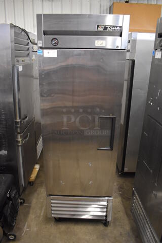 2013 True T-23F ENERGY STAR Stainless Steel Commercial Single Door Reach In Freezer w/ Poly Coated Racks on Commercial Casters. 115 Volts, 1 Phase. 27x30x83.5. Tested and Working!