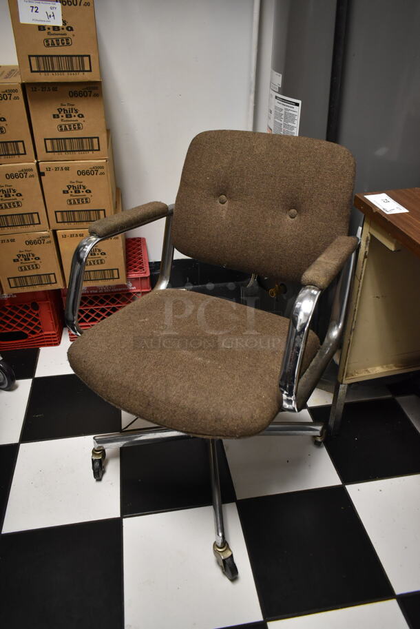 Tan Metal 2 Drawer Desk w/ Wood Pattern Desktop, Contents and Office Chair. (kitchen) - Image 4 of 6