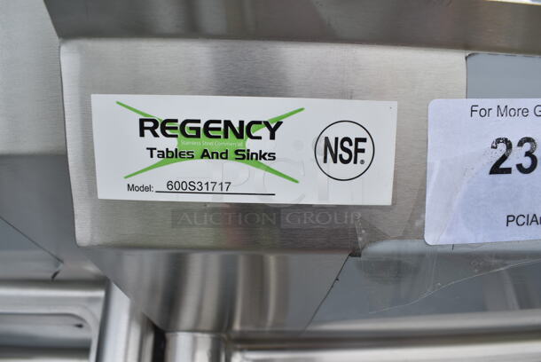 BRAND NEW SCRATCH AND DENT! Regency 600S31717 60" 16 Gauge Stainless Steel Three-Compartment Commercial Sink with Galvanized Steel Legs - 17" x 17" x 12" Bowls - Image 8 of 8
