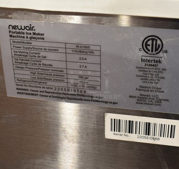 New Air AI-215SS Stainless Steel Commercial Countertop Ice Maker. 115 Volts, 1 Phase. - Image 6 of 6