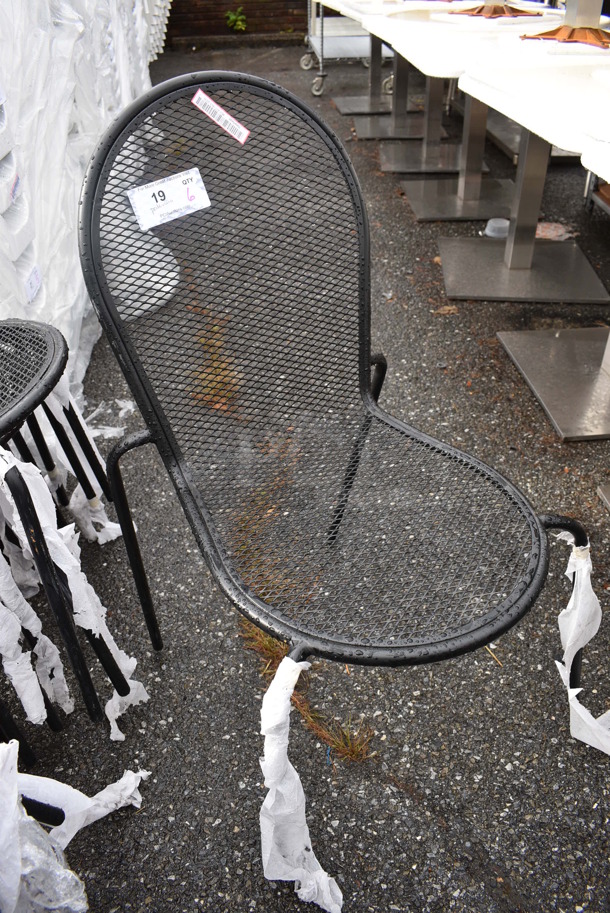 6 BRAND NEW SCRATCH AND DENT! Lancaster Table & Seating Harbor Black Powder Coated Steel Mesh Stackable Outdoor Side Chair. 22x22x36. 6 Times Your Bid! - Image 2 of 5