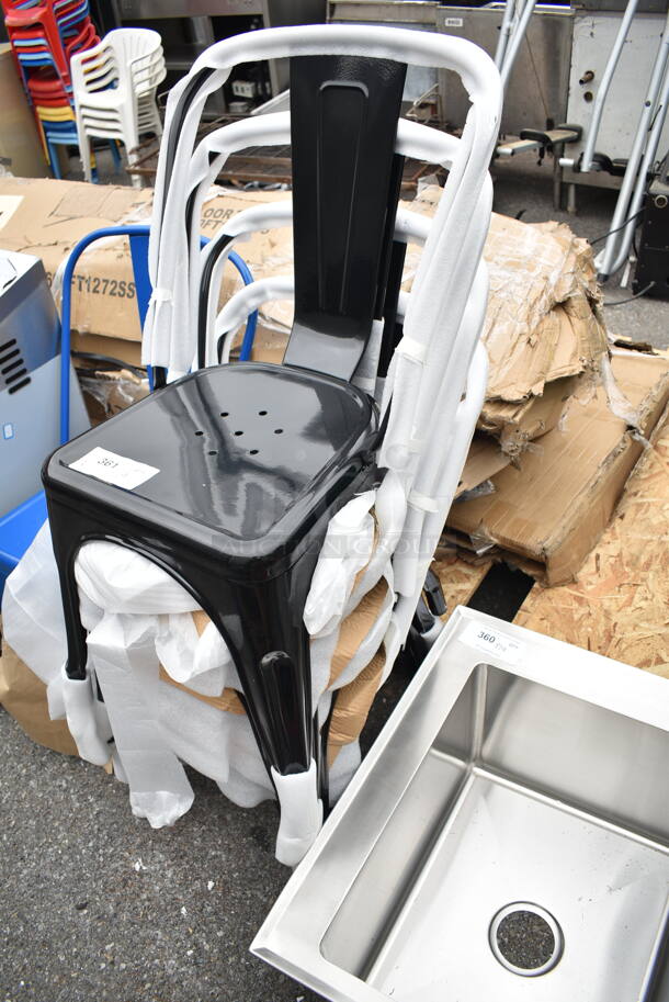 5 BRAND NEW SCRATCH AND DENT! Lancaster Table & Seating Metal Outdoor Tolix Style Dining Height Chairs; 1 Blue 164CMCAFEBLU and 4 Black. 5 Times Your Bid!  - Image 5 of 5