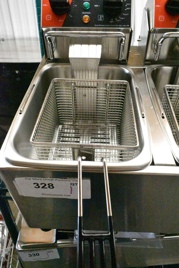 BRAND NEW SCRATCH AND DENT! 2023 Crosson CF-20 Stainless Steel Commercial Countertop Electric Powered 2 Bay Fryer w/ 2 Metal Fry Baskets and 2 Lids. 120 Volts, 1 Phase. - Image 6 of 9