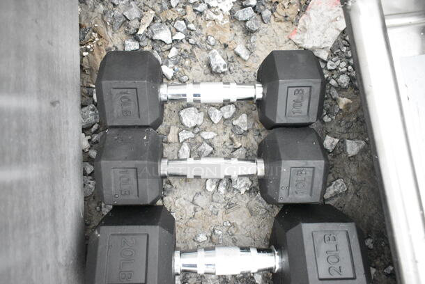 6 BRAND NEW SCRATCH AND DENT!  Hex Dumbbells; 2 10 Pound, 2 20 Pound, 2 25 Pound. 6 Times Your Bid!   - Image 7 of 7
