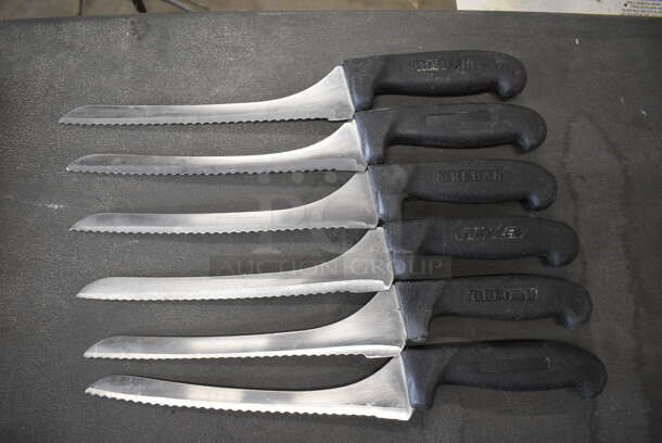 6 Sharpened Stainless Steel Serrated Knives. Includes 14