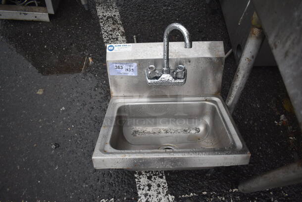Stainless Steel Commercial Single Bay Wall Mount Sink w/ Faucet and Handles. 17x16x18
