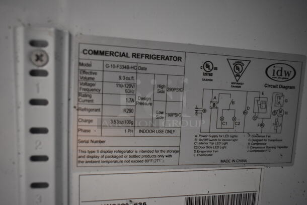 IDW G-10-F334B-HC Metal Commercial Single Door Reach In Cooler Merchandiser w/ Poly Coated Racks. 115 Volts, 1 Phase. Tested and Working! - Image 3 of 3