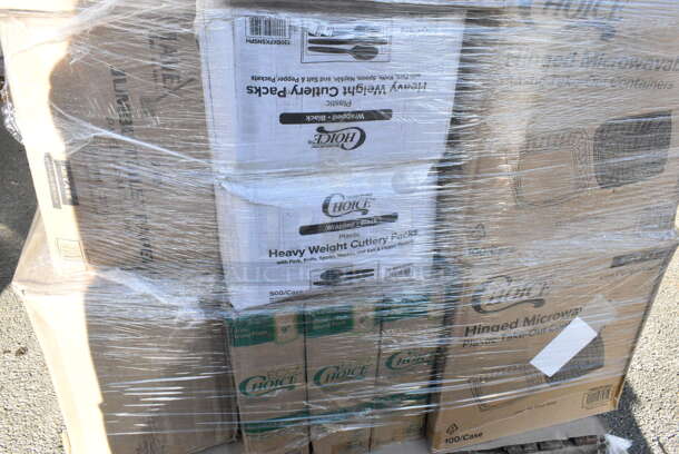 28 BRAND NEW! Boxes Including Lavex Towel Rolls, Tite Dri TDPP-400 Meat Pads, Choice 130BKFKSNSPH Heavy Weight Cutlery Packs, 395RP09 Compostable Plates - 9", Clear Dome Covers, CHoice Plastic Plates. 28 Times Your Bid!  - Image 5 of 12
