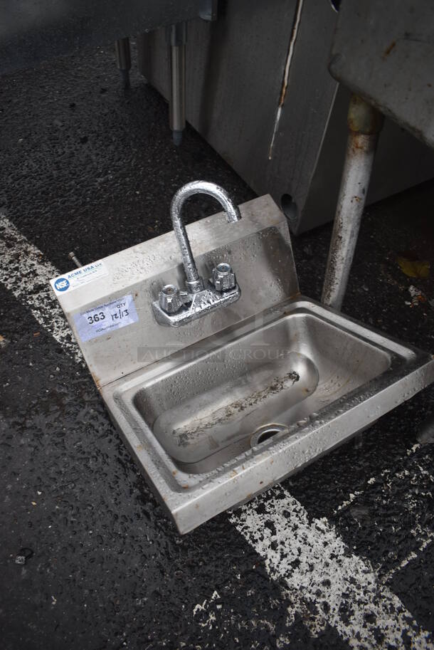 Stainless Steel Commercial Single Bay Wall Mount Sink w/ Faucet and Handles. 17x16x18 - Image 2 of 3