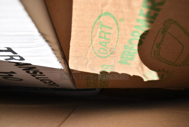 PALLET LOT of 20 BRAND NEW Boxes Including Dart 205HT1 White Foam Take Out Container with Perforated Hinged Lid 9" x 6" x 3" - 200/Case, 5002WRAPNAP Natural Kraft 1/4 Fold Dinner Napkin 16" x 16, 394365L Noble Products Powder-Free Disposable Vinyl Gloves for Foodservice - 1000/Case, 485WJ7TN Choice 7 3/4" Jumbo Clear Wrapped Straw - 12000/Case, 795KFTL50PE Choice 44-50 oz. Round PET Take-Out Lid - 300/Case, Dart 90HTPF1R White Foam Square Take Out Container with Hinged Lid 9" x 9" x 3" - 200/Case, 395TO991 EcoChoice 9" x 9" x 3" Compostable Sugarcane / Bagasse 1 Compartment Take-Out Box - 200/Case, 130WSPOONWP Choice Individually Wrapped Medium Weight White Plastic Teaspoon - 1000/Case. 20 Times Your Bid!  - Image 10 of 12
