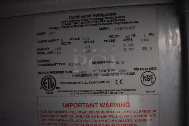 Continental 1RE Stainless Steel Commercial Single Door Reach In Cooler w/ Poly Coated Racks on Commercial Casters. 115 Volts, 1 Phase. 29x34x83. Tested and Working! - Image 5 of 6