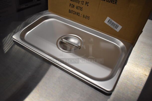 12 BRAND NEW IN BOX! Winco SPSCT Stainless Steel 1/3 Size Drop In Bin Lids. 12 Times Your Bid! - Image 3 of 4