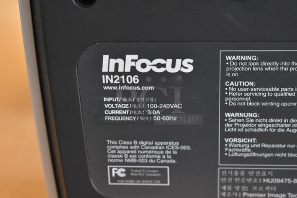 InFocus IN2106 Projector in Bag. 100-240 Volts, 1 Phase.  - Image 10 of 12