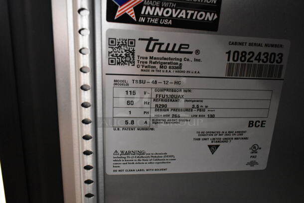 BRAND NEW SCRATCH AND DENT! 2024 True TSSU-48-12-HC Stainless Steel Commercial Sandwich Salad Prep Table Bain Marie Mega Top w/ Commercial Casters. 115 Volts, 1 Phase. Tested and Working! - Image 9 of 10