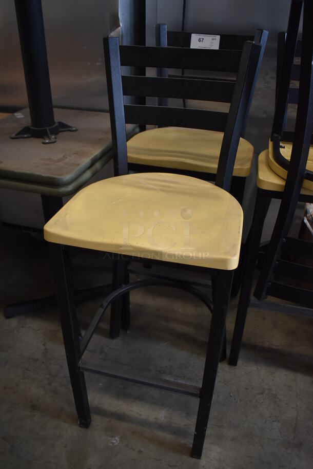 2 Black Metal Bar Height Chairs w/ Yellow Seats. 18.5x18x43.5. 2 Times Your Bid! - Image 3 of 4