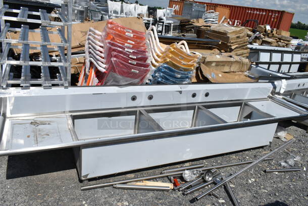 BRAND NEW SCRATCH AND DENT! Regency Spec Line Stainless Steel Commercial 3 Bay Sink w/ Dual Drain Boards. Bays 30x24x14. Drain Board 20x24 - Image 3 of 6