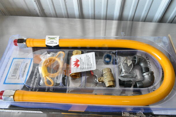 BRAND NEW SCRATCH AND DENT! Regency 600GKM3448 48" Mobile Gas Connector Hose Kit with 2 Elbows, Full Port Valve, Restraining Device, and Quick Disconnect - 3/4" - Image 2 of 5
