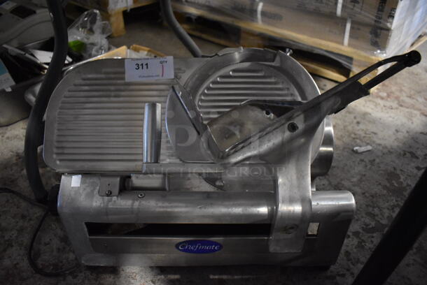 Chefmate Stainless Steel Commercial Countertop Automatic Meat Slicer. 115 Volts, 1 Phase. 20x24x19. Tested and Working! - Image 1 of 5