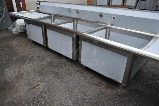 BRAND NEW SCRATCH AND DENT! Regency 600S32424224 Stainless Steel Commercial 3 Bay Sink w/ Dual Drain Boards and Legs. Bays 24x24. Drain Boards 26x22.5 - Image 6 of 6