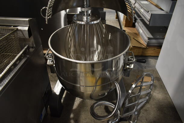 BRAND NEW SCRATCH AND DENT! 2023 Avantco 177MX40H Metal Commercial Floor Style 40 Quart Planetary Dough Mixer w/ Stainless Steel Mixing Bowl, Bowl Guard, Whisk, Dough Hook and Paddle Attachments. 240 Volts, 1 Phase.  - Image 6 of 10