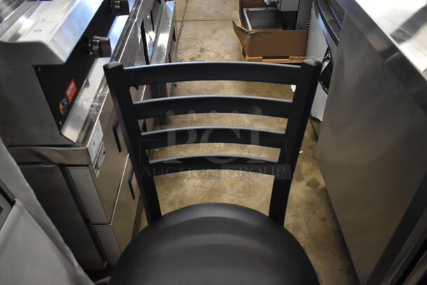 2 BRAND NEW SCRATCH AND DENT! Black Metal Dining Height Chair w/ Ladder Back and Black Seat Cushion. 2 Times Your Bid! - Image 4 of 8