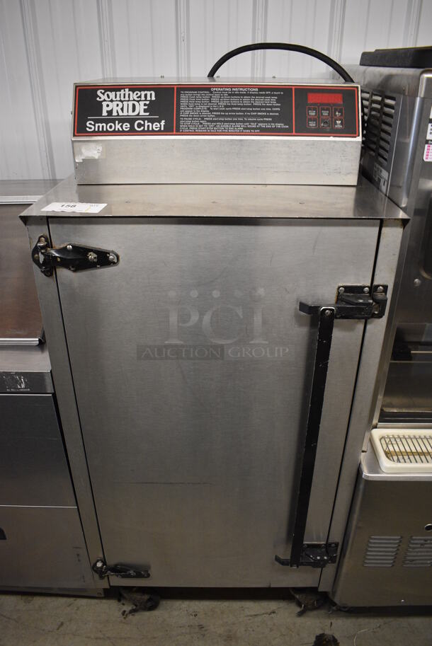 Southern Pride Stainless Steel Commercial Floor Style Smoke Chef Smoker Cabinet w/ Hickory Chips on Commercial Casters. 208 Volts, 1 Phase. 25.5x34x55.5