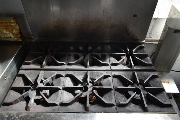 Imperial IR-6 Stainless Steel Commercial Natural Gas Powered 6 Burner Range w/ Oven and Back Splash on Commercial Casters.  - Image 2 of 7