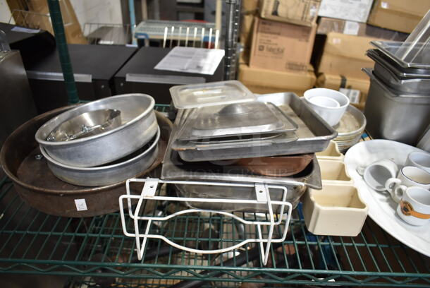 ALL ONE MONEY! Metro Lot of Various Items Including Air Pot, Cutting Board Rack, Metal Baking Pans, Metal Pipes. Does Not Include Shelving Unit.  - Image 7 of 12