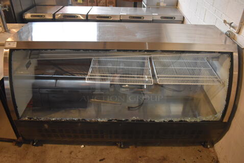 Chef AAA DC200-HC-BK Stainless Steel Commercial Refrigerated Display Case Merchandiser on Commercial Casters. See Pictures For Outer Glass Damage. 82x33x48. Tested and Does Not Power On