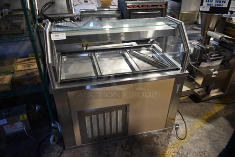 Piper Products 3-CB Stainless Steel Commercial Floor Style Electric Powered Refrigerated Buffet Table. 120 Volts, 1 Phase. Tested and Powers On But Does Not Get Cold