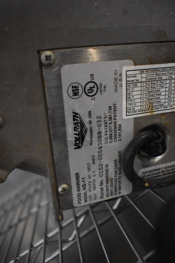 Vollrath HS-11 Stainless Steel Electric Powered Food Warmer With Lid. 120V Tested And Working - Image 3 of 4