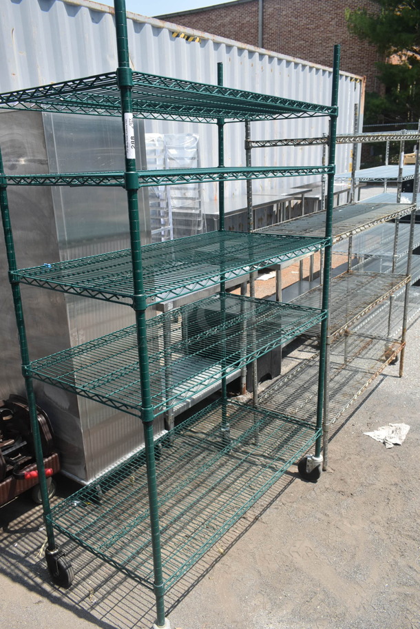 Green Finish 6 Tier Wire Shelving Unit on Commercial Casters. BUYER MUST DISMANTLE. PCI CANNOT DISMANTLE FOR SHIPPING. PLEASE CONSIDER FREIGHT CHARGES. - Image 2 of 5