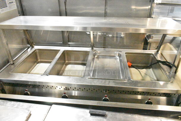 Randell RAN HTD-4S Stainless Steel Commercial Floor Style 4 Well Steam Table w/ Tray Slide and Sneeze Guard on Commercial Casters. 120 Volts, 1 Phase. Tested and Working! - Image 3 of 9