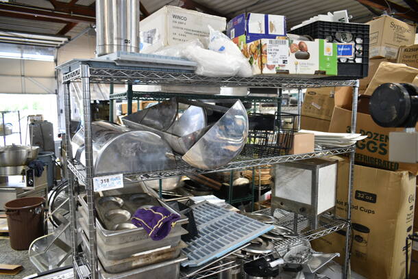 ALL ONE MONEY! Three Tier Lot of Various Items Including Metal Lids, Air Pot, Signs, Long Tray, Coffee Pot, Metal Round Lids. - Item #1114397