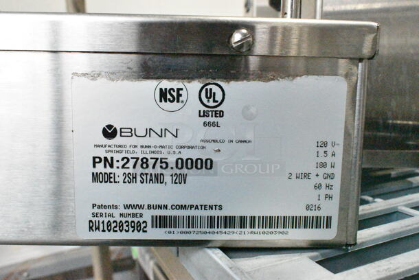 2016 Bunn 2SH STAND Stainless Steel Commercial Countertop Dual Satellite Server Stand w/ 2 Bunn SH SERVER Satellite Servers. 120 Volts, 1 Phase.  - Image 4 of 12