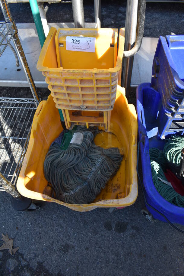 3 Various Poly Mop Buckets w/ Wringing Attachment and Mop on Commercial Casters; 2 Yellow and 1 Blue. Includes 16x22x35. 3 Times Your Bid! - Image 7 of 7