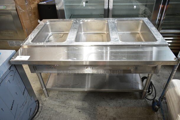 LIKE NEW! Eagle SPHT3-240-3 Stainless Steel Commercial Floor Style 3 Bay Steam Table w/ Under Shelf and Commercial Casters. 240 Volts, 1 Phase. - Image 2 of 7