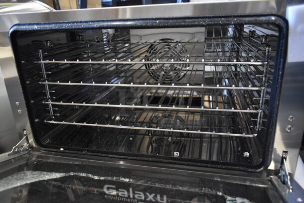 BRAND NEW SCRATCH AND DENT! Galaxy 177COE3H Stainless Steel Commercial Countertop Electric Powered Half Size Convection Oven. See Pictures for Broken Glass Door. 120 Volts, 1 Phase. Tested and Working! - Image 5 of 6