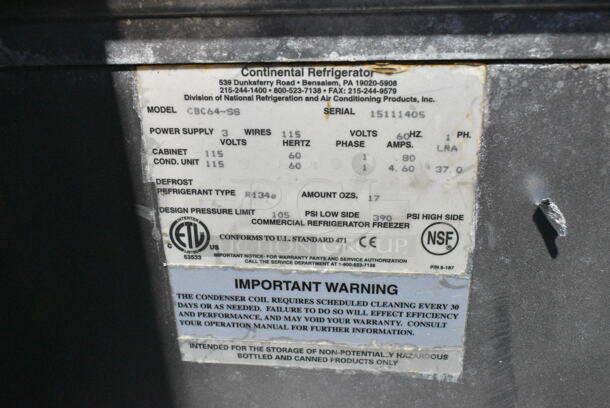 Continental CBC64-SS Stainless Steel Commercial Back Bar Bottle Cooler w/ 2 Sliding Lids. 115 Volts, 1 Phase. Tested and Does Not Power On - Image 7 of 7