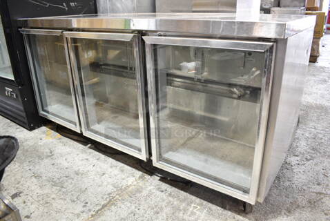 Continental SW72-GD Stainless Steel Commercial 3 Door Back Bar Cooler Merchandiser on Commercial Casters. 115 Volts, 1 Phase. Tested and Working!