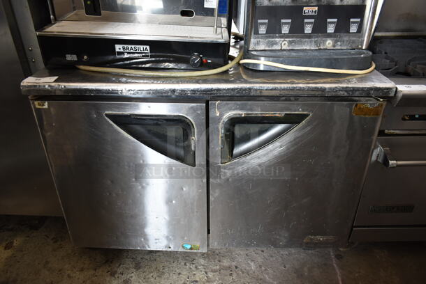 Turbo Air TUR-48SD Stainless Steel Commercial 2 Door Undercounter Cooler on Commercial Casters. 115 Volts, 1 Phase. Tested and Working! - Image 1 of 6